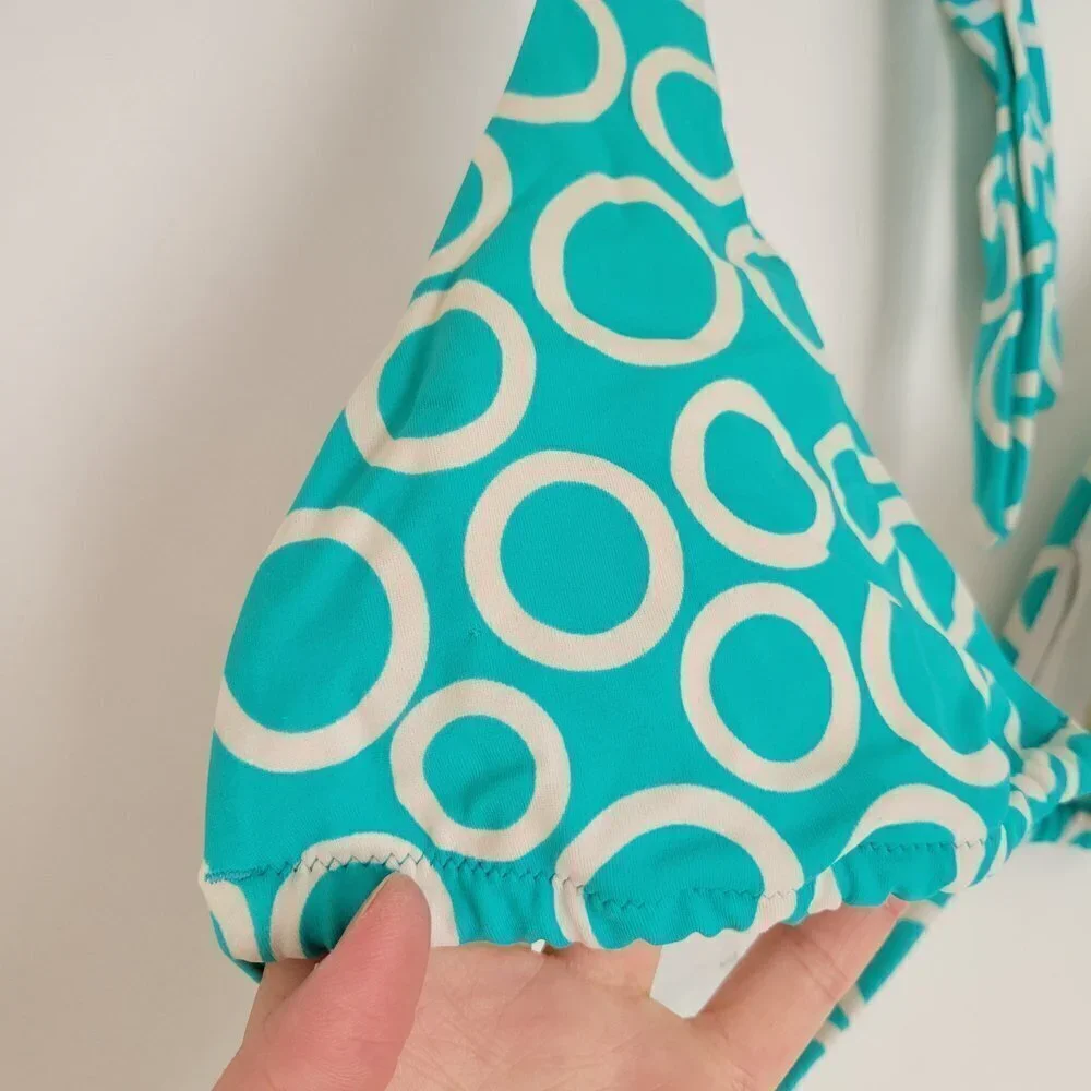 Victoria's Secret Teal Circle Pattern Triangle Bikini Top Swimsuit Size Medium